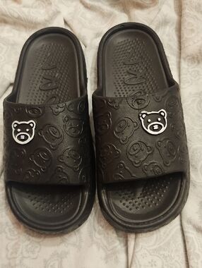 Black Slide Sandals with Cute Character Accent Size 44+45